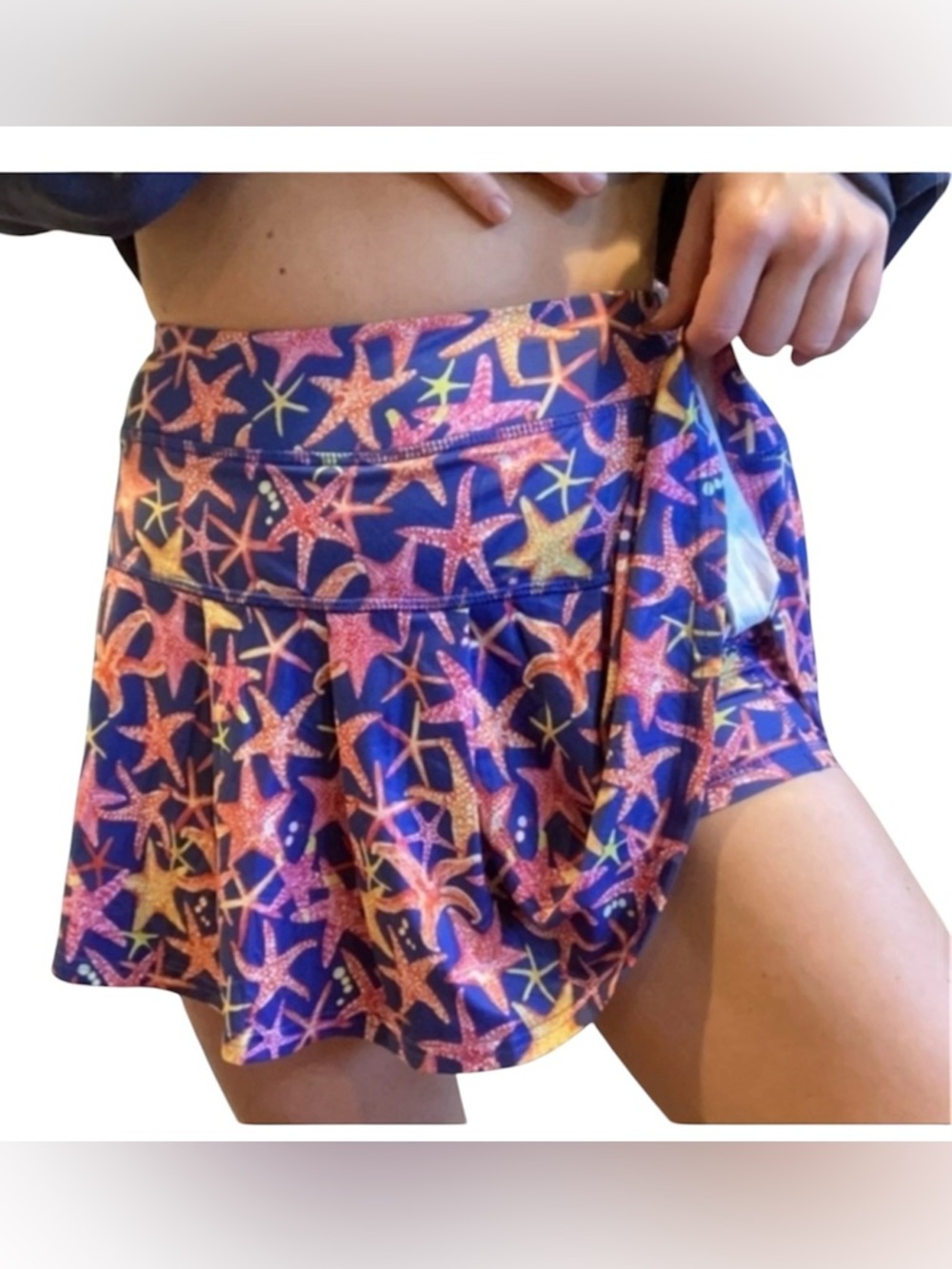 Gottex Navy Starfish Print Tennis Skort in Orange & Pink Large
